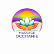 logo massage occitanie lotus mains bien-être couleurs violet bleu rose